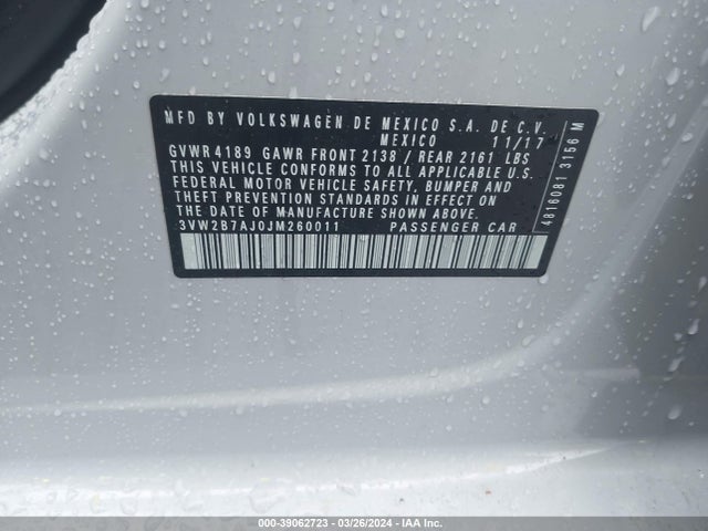 3VW2B7AJ0JM260011 Volkswagen Jetta 1.4t S