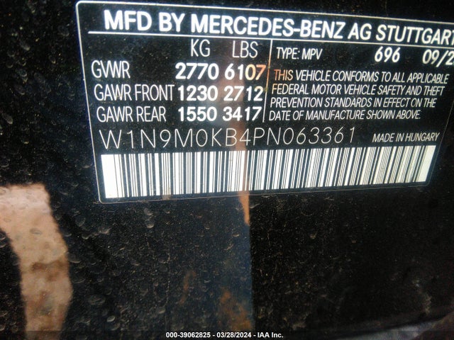 W1N9M0KB4PN063361 Mercedes-Benz Eqb 300 Suv 4matic