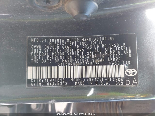 Toyota Corolla Le Plus 2015 5YFBURHE0FP249124 Image 9