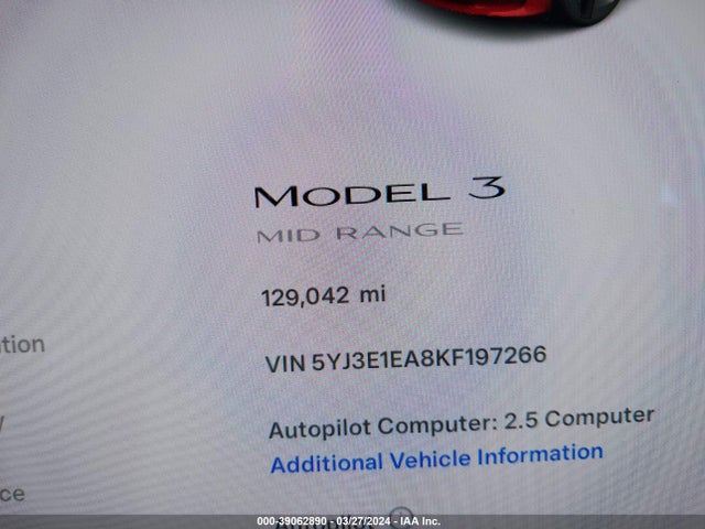 Tesla Model 3 Long Range/mid Range/standard Range/standard Range Plus 2019 5YJ3E1EA8KF197266 Image 7