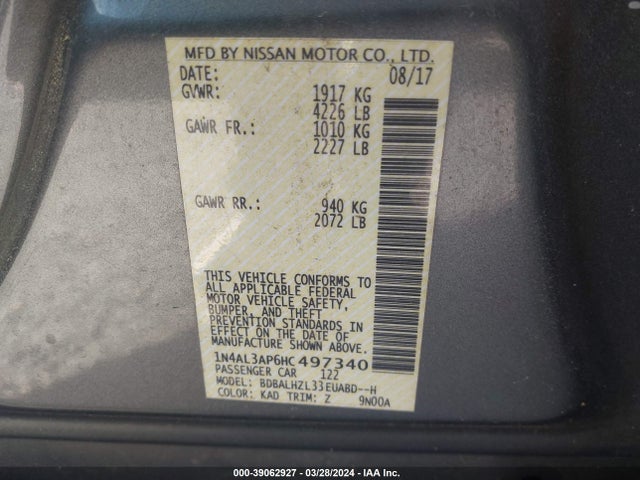 Nissan Altima 2.5 Sr 2017 1N4AL3AP6HC497340 Image 9