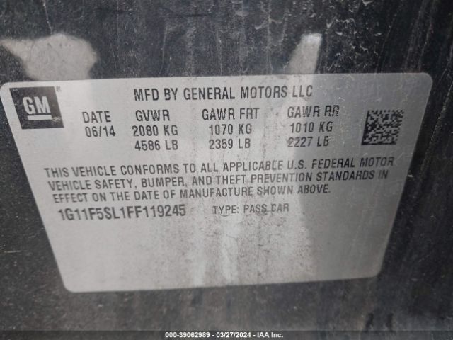 1G11F5SL1FF119245 Chevrolet Malibu 1lz