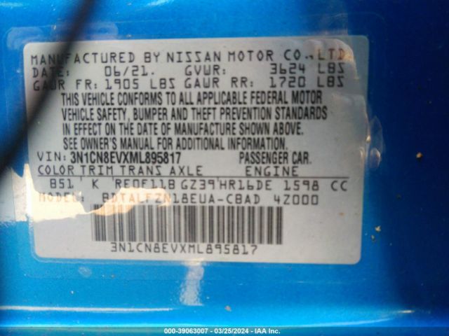 3N1CN8EVXML895817 Nissan Versa Sv Xtronic Cvt
