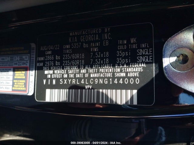KIA SORENTO S 2022 5XYRL4LC9NG144000 Image 9