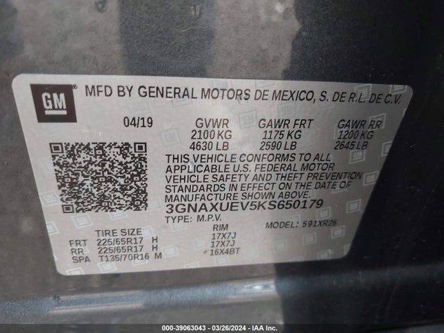 Chevrolet EQUINOX LT 2019 3GNAXUEV5KS650179 Image 9