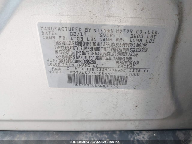 Nissan KICKS SV 2019 3N1CP5CU6KL508258 Image 9