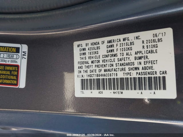Honda Accord Ex-l 2017 1HGCT1B84HA008719 Image 9