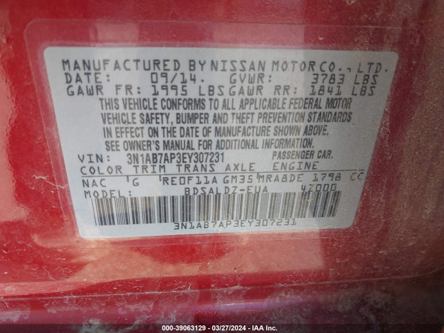 Nissan SENTRA SV 2014 3N1AB7AP3EY307231 Image 9