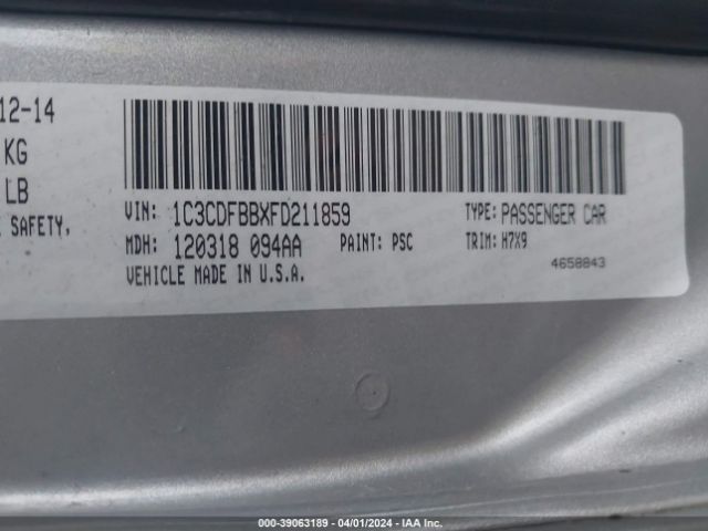 1C3CDFBBXFD211859 Dodge DART SXT