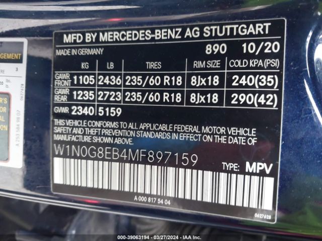 W1N0G8EB4MF897159 Mercedes-Benz Glc 300 4matic Suv