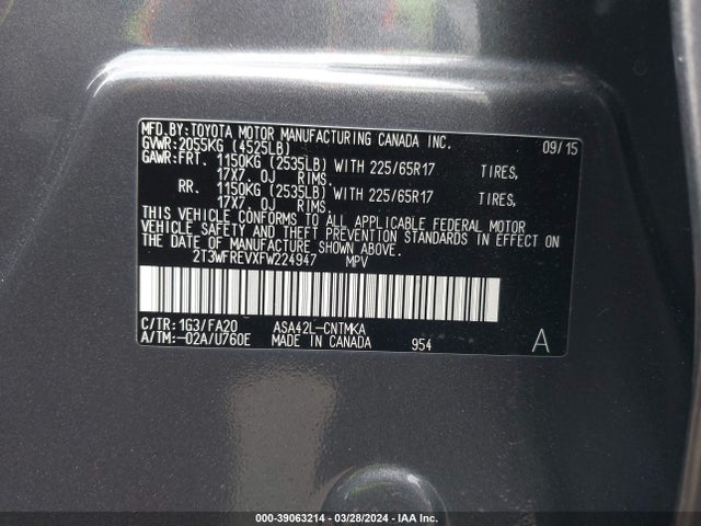 Toyota Rav4 Xle 2015 2T3WFREVXFW224947 Image 9