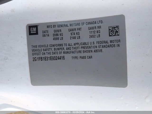 Chevrolet Camaro 1lt 2014 2G1FB1E31E9324416 Image 9