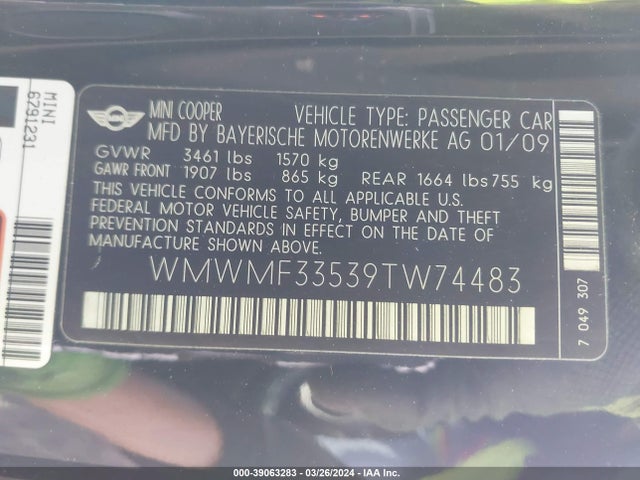 2009 MINI COOPER WMWMF33539TW74483 Photo 8