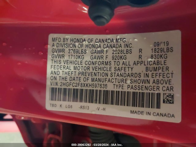 Honda Civic Sport 2019 2HGFC2F8XKH597636 Image 9