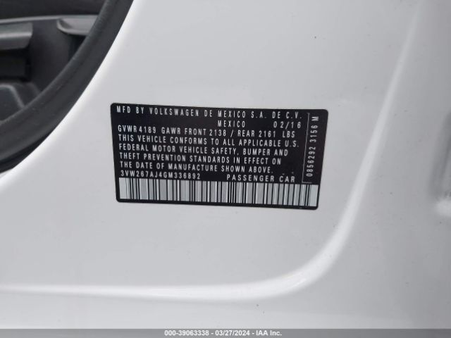 3VW267AJ4GM336892 Volkswagen Jetta 1.4t S