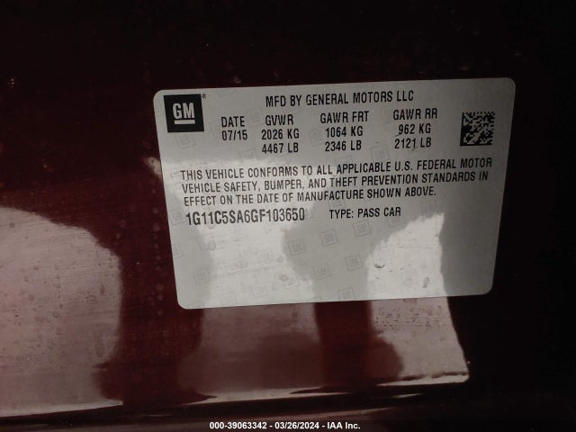 Chevrolet Malibu Limited Lt 2016 1G11C5SA6GF103650 Image 9