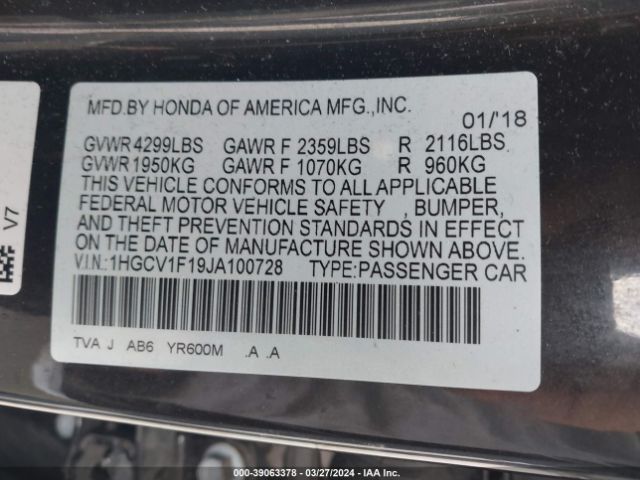 1HGCV1F19JA100728 Honda ACCORD LX