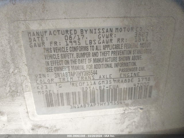 Nissan SENTRA S 2017 3N1AB7AP7HY395544 Image 9