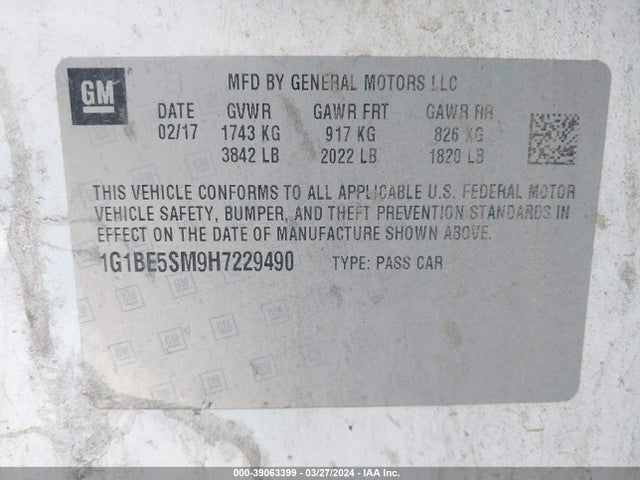 Chevrolet Cruze Lt Auto 2017 1G1BE5SM9H7229490 Image 9