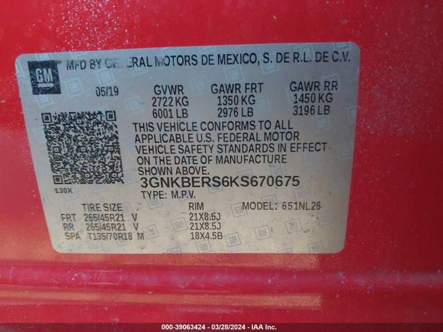 Chevrolet BLAZER RS 2019 3GNKBERS6KS670675 Image 17