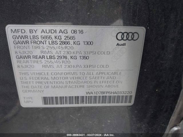 WA1D7BFP5HA033220 Audi Q5 3.0t Premium Plus