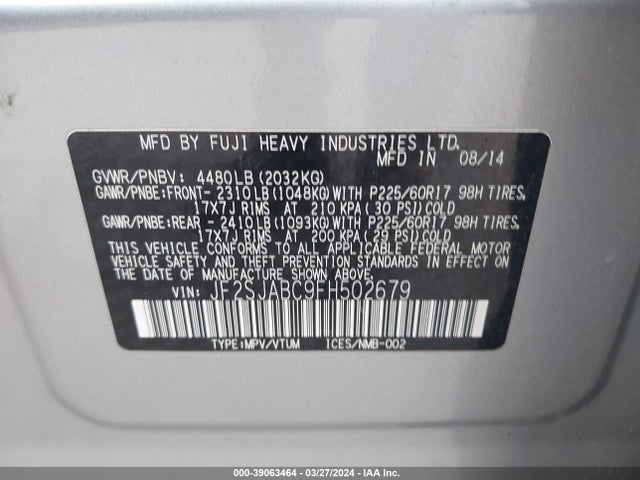 Subaru Forester 2.5i 2015 JF2SJABC9FH502679 Image 9