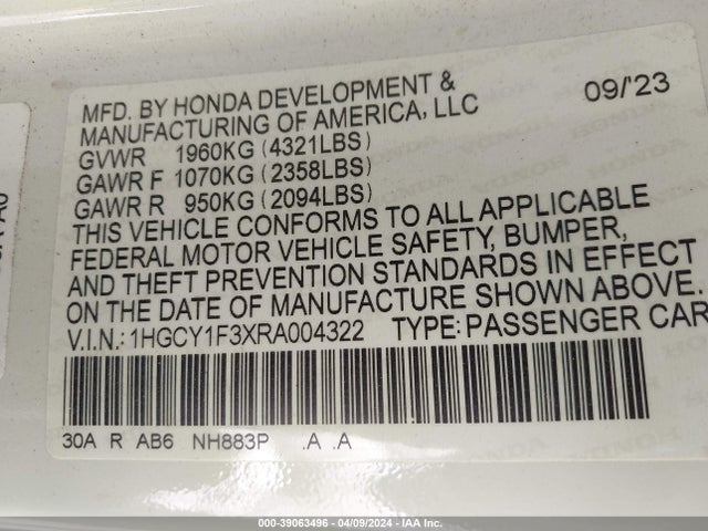 1HGCY1F3XRA004322 Honda ACCORD EX