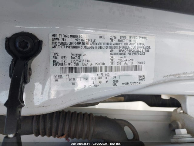 Ford FOCUS SE 2016 1FADP3F2XGL331786 Image 9
