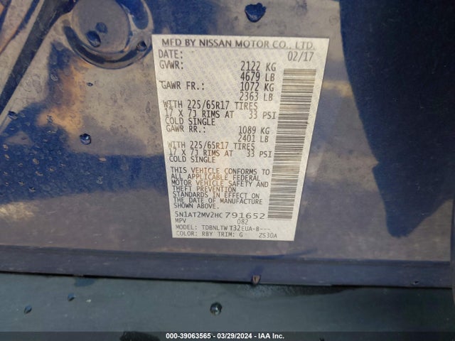 Nissan ROGUE SV 2017 5N1AT2MV2HC791652 Image 9