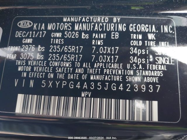 5XYPG4A35JG423937 KIA Sorento 2.4l L