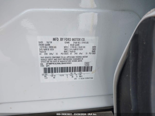Ford EDGE SEL 2020 2FMPK4J98LBA03093 Image 9
