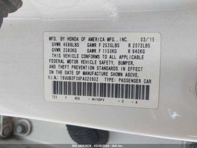 19UUB2F3XFA020902 Acura Tlx V6