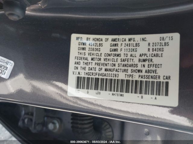 1HGCR3F84GA000283 Honda Accord Ex-l V-6