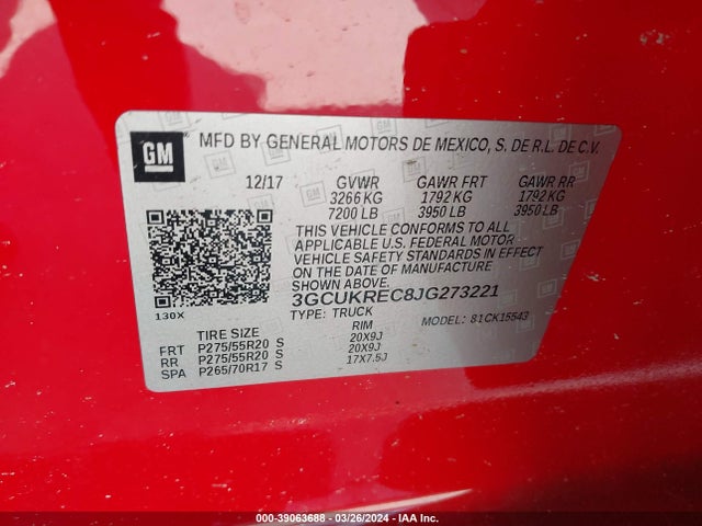 Chevrolet Silverado 1500 2lt 2018 3GCUKREC8JG273221 Image 9