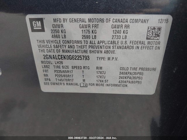 Chevrolet EQUINOX LT 2016 2GNALCEK0G6225793 Image 9