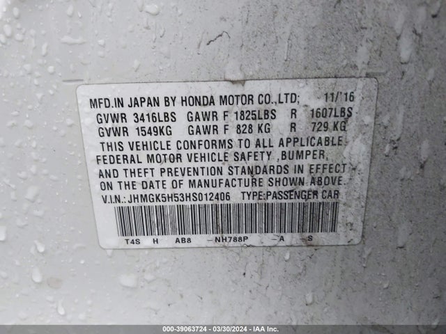 Honda FIT LX 2017 JHMGK5H53HS012406 Image 9