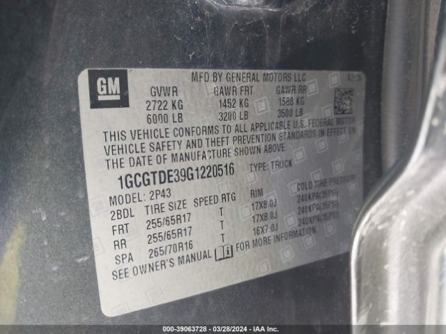 1GCGTDE39G1220516 Chevrolet Colorado Z71