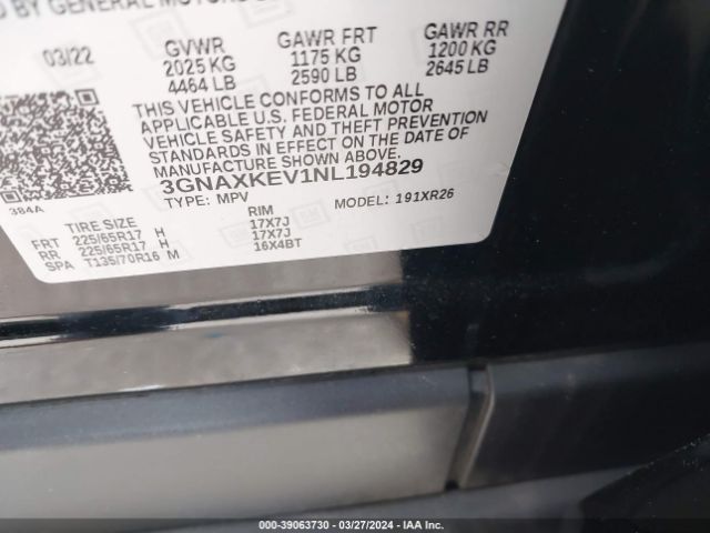 3GNAXKEV1NL194829 Chevrolet Equinox Fwd Lt