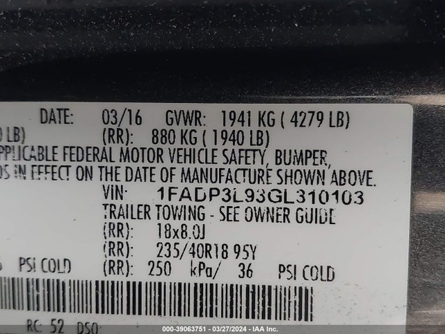 Ford FOCUS ST 2016 1FADP3L93GL310103 Image 9