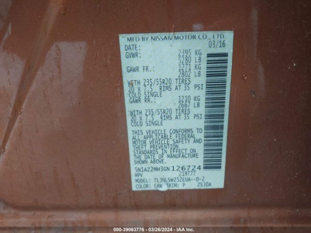 5N1AZ2MH3GN126724 Nissan Murano Platinum