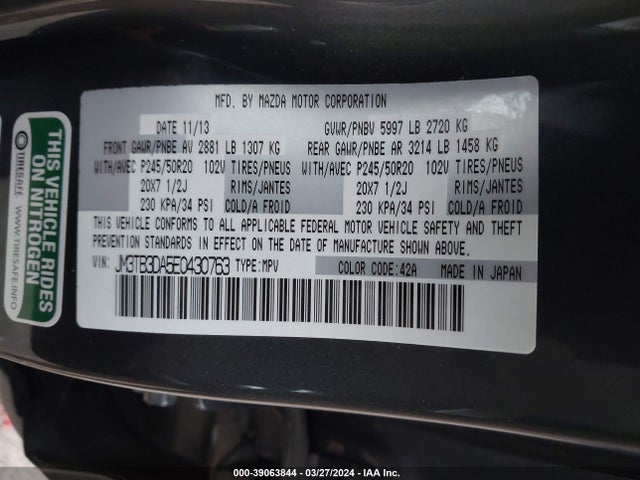 Mazda Cx-9 Grand Touring 2014 JM3TB3DA5E0430763 Image 8