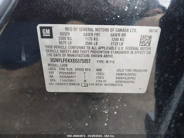 Chevrolet EQUINOX 1LT 2014 2GNFLFEKXE6375057 Image 9
