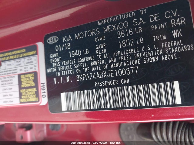 KIA RIO S 2018 3KPA24ABXJE100377 Image 9