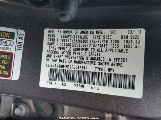 Honda CR-V LX 2015 5J6RM4H32FL047291 Image 9
