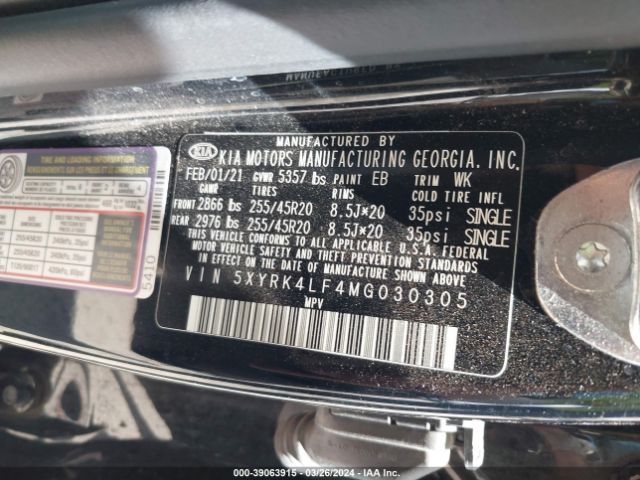5XYRK4LF4MG030305 KIA Sorento Sx Prestige