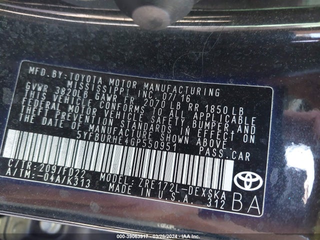 Toyota Corolla S Plus 2016 5YFBURHE4GP550951 Image 9