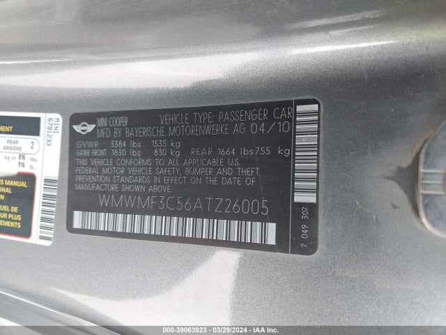 2010 MINI COOPER WMWMF3C56ATZ26005 Photo 8