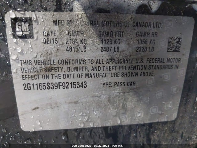 Chevrolet IMPALA 2LZ 2015 2G1165S39F9215343 Image 9
