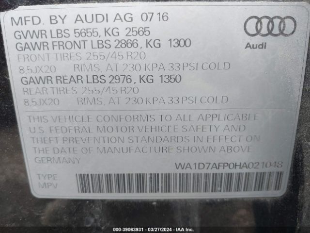 WA1D7AFP0HA021048 Audi Q5 3.0t Premium Plus
