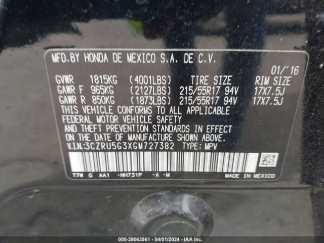3CZRU5G3XGM727382 Honda HR-V LX